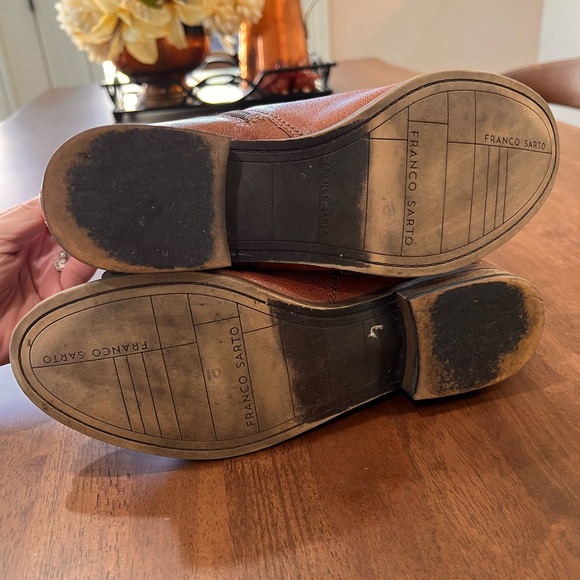 Franco Sarto Cognac Leather Ankle Boots Moto Biker Strap Zip Up Booties Sz 8 - Picture 7 of 9